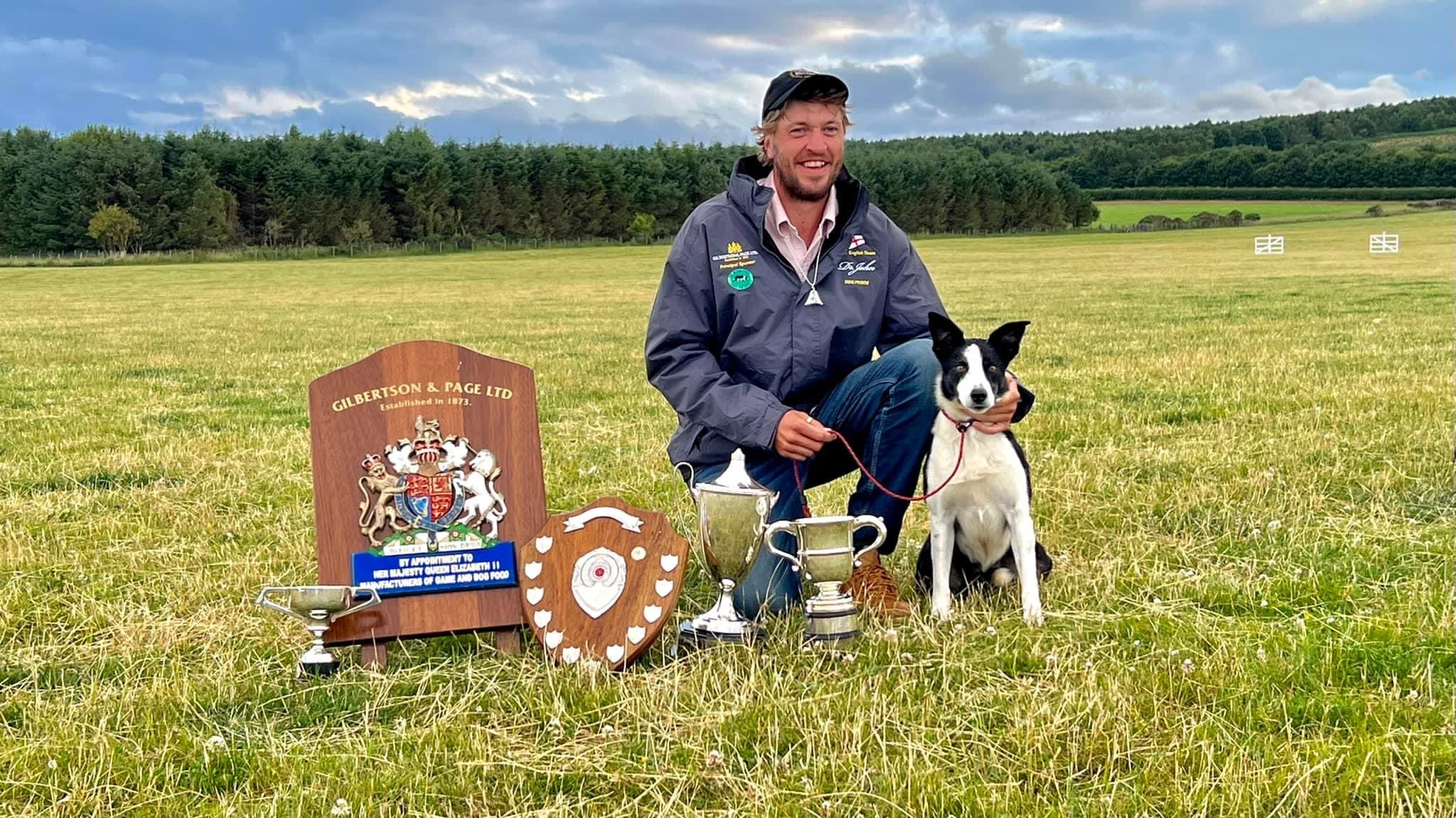 Frank with Lola the border collie and trophies